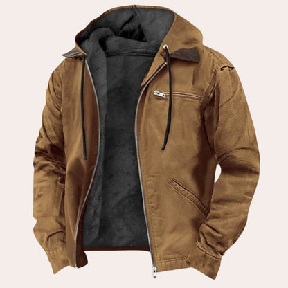 Men's Fleece-Lined Hooded Full-Zip Cotton Jacket