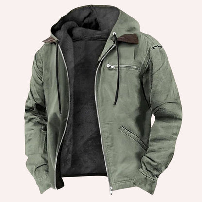 Men's Fleece-Lined Hooded Full-Zip Cotton Jacket