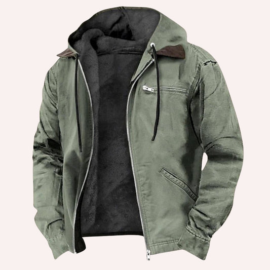Men's Fleece-Lined Hooded Full-Zip Cotton Jacket