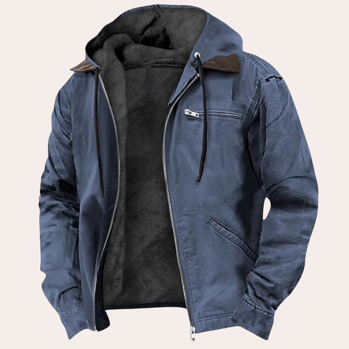 Men's Fleece-Lined Hooded Full-Zip Cotton Jacket