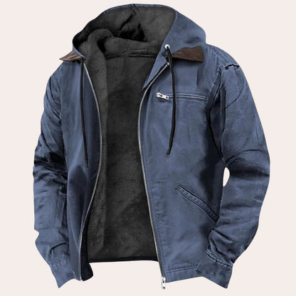Men's Fleece-Lined Hooded Full-Zip Cotton Jacket
