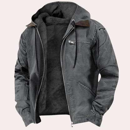Men's Fleece-Lined Hooded Full-Zip Cotton Jacket