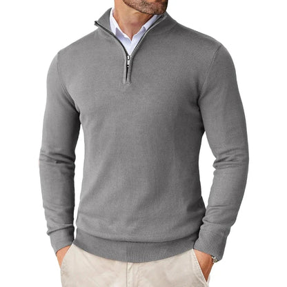 ILYNORA men's grey classic half-zip sweater with smart collar and versatile tailored fit for everyday wear