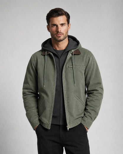 ILYNORA men's green lined hooded winter jacket with insulated design and zip pockets