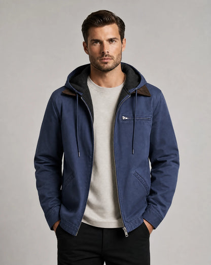 ILYNORA men's navy lined hooded winter jacket with warm fleece lining