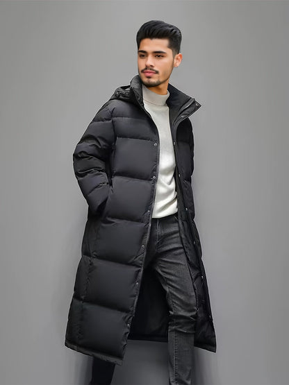 Men’s Long Hooded Puffer Coat with Pockets