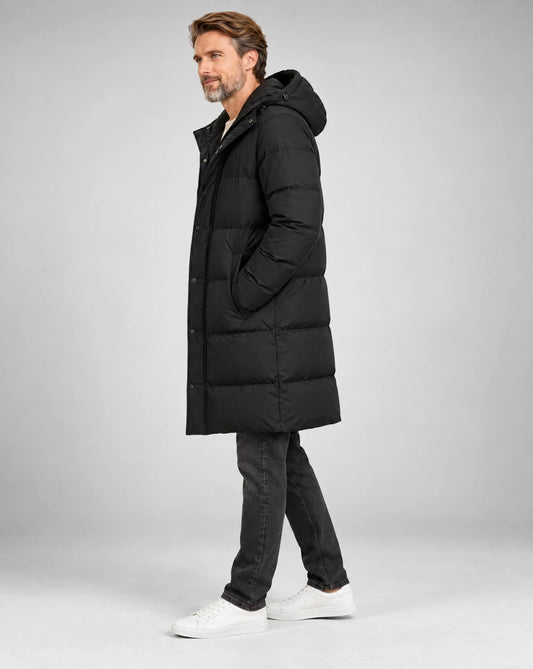 Men’s Long Hooded Puffer Coat with Pockets