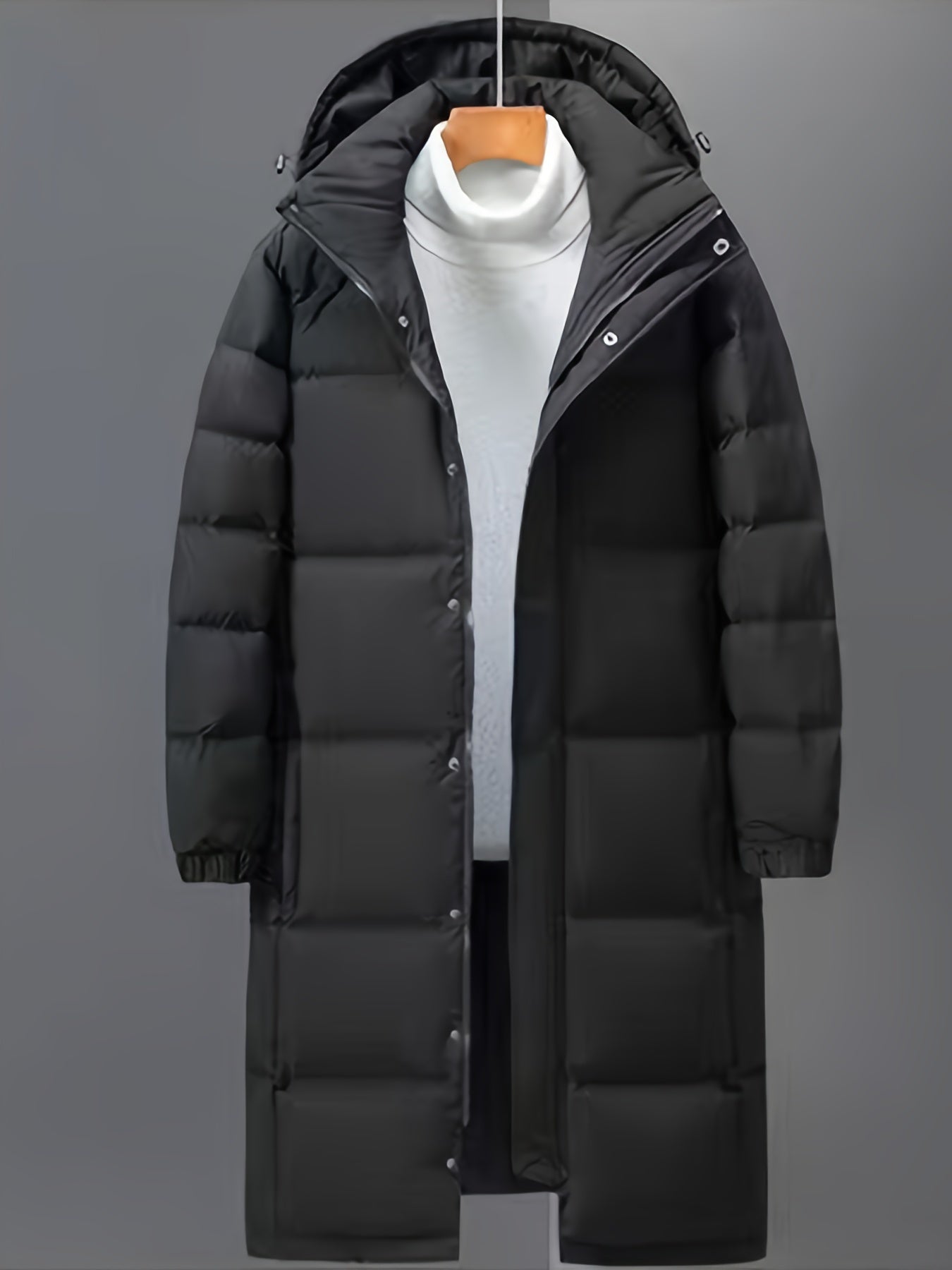 Men’s Long Hooded Puffer Coat with Pockets