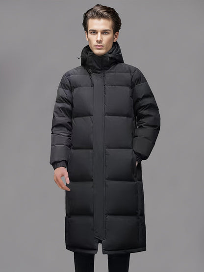 Men’s Long Hooded Puffer Coat with Pockets