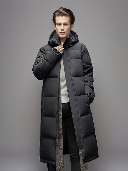 Men’s Long Hooded Puffer Coat with Pockets