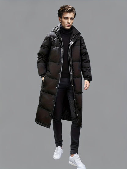 Men’s Long Hooded Puffer Coat with Pockets