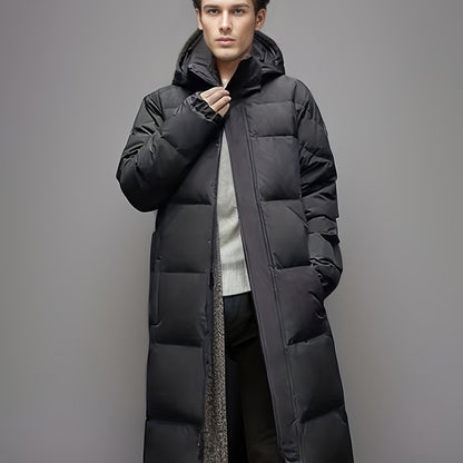 Men’s Long Hooded Puffer Coat with Pockets