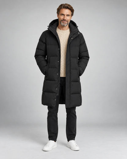 Men’s Long Hooded Puffer Coat with Pockets