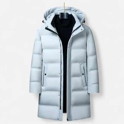 Men’s Long Hooded Puffer Coat with Zip Pockets