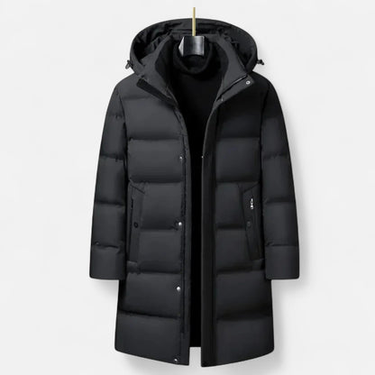 Men’s Long Hooded Puffer Coat with Zip Pockets