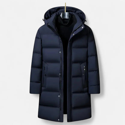 Men’s Long Hooded Puffer Coat with Zip Pockets