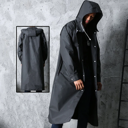 Men's Long Waterproof Hooded Rain Jacket