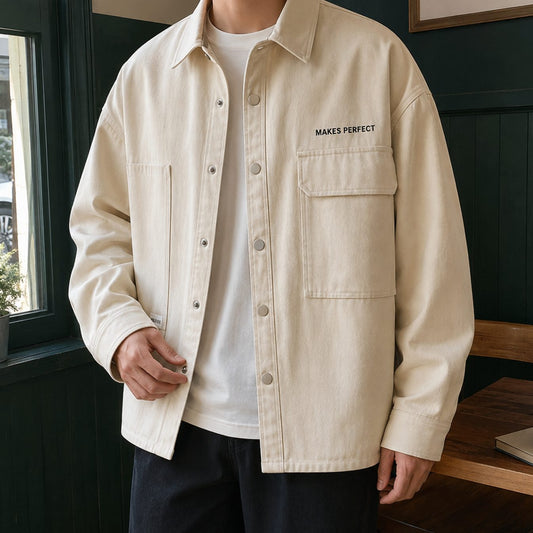 Men's Relaxed-Fit Cotton-Blend Snap-Button Utility Jacket