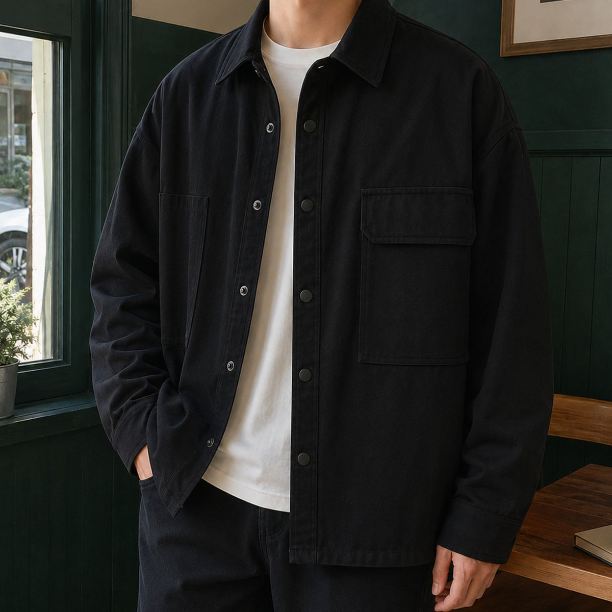 Men's Relaxed-Fit Cotton-Blend Snap-Button Utility Jacket