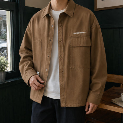 Men's Relaxed-Fit Cotton-Blend Snap-Button Utility Jacket