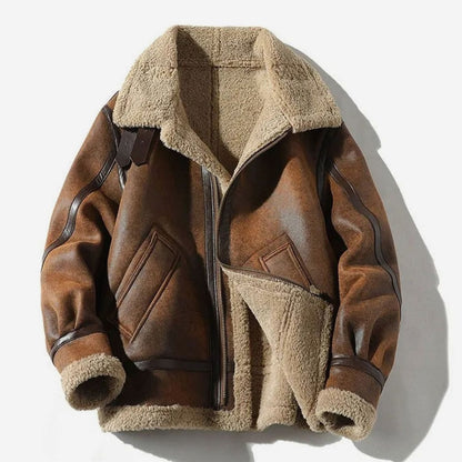 Men's Shearling-Lined Suede Aviator Bomber Jacket