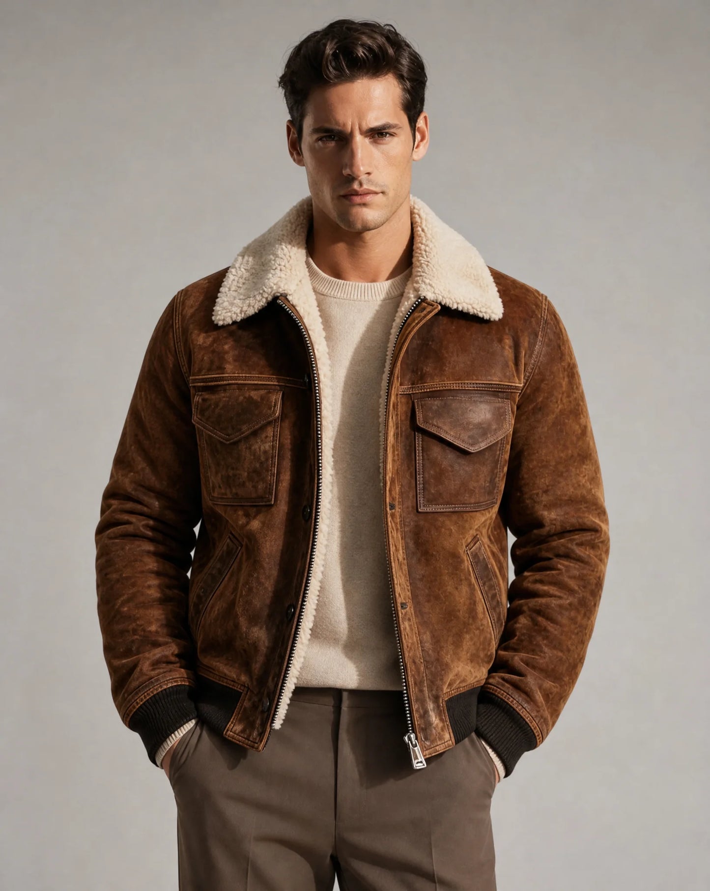 Men's Sherpa Lined Leather Jacket