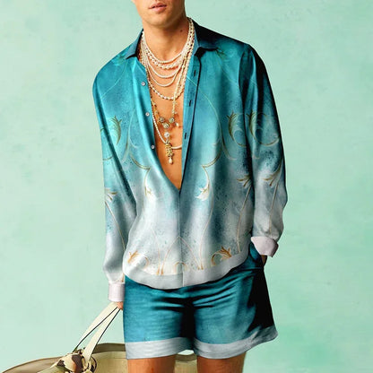 Men's Tropical Print Shirt and Shorts Set
