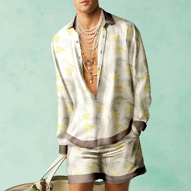Men's Tropical Print Shirt and Shorts Set