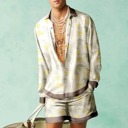 Men's Tropical Print Shirt and Shorts Set