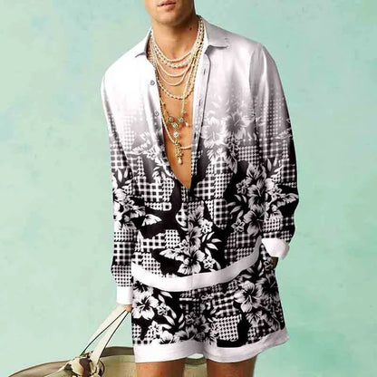 Men's Tropical Print Shirt and Shorts Set