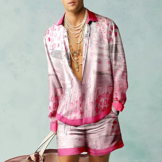 Men's Tropical Print Shirt and Shorts Set