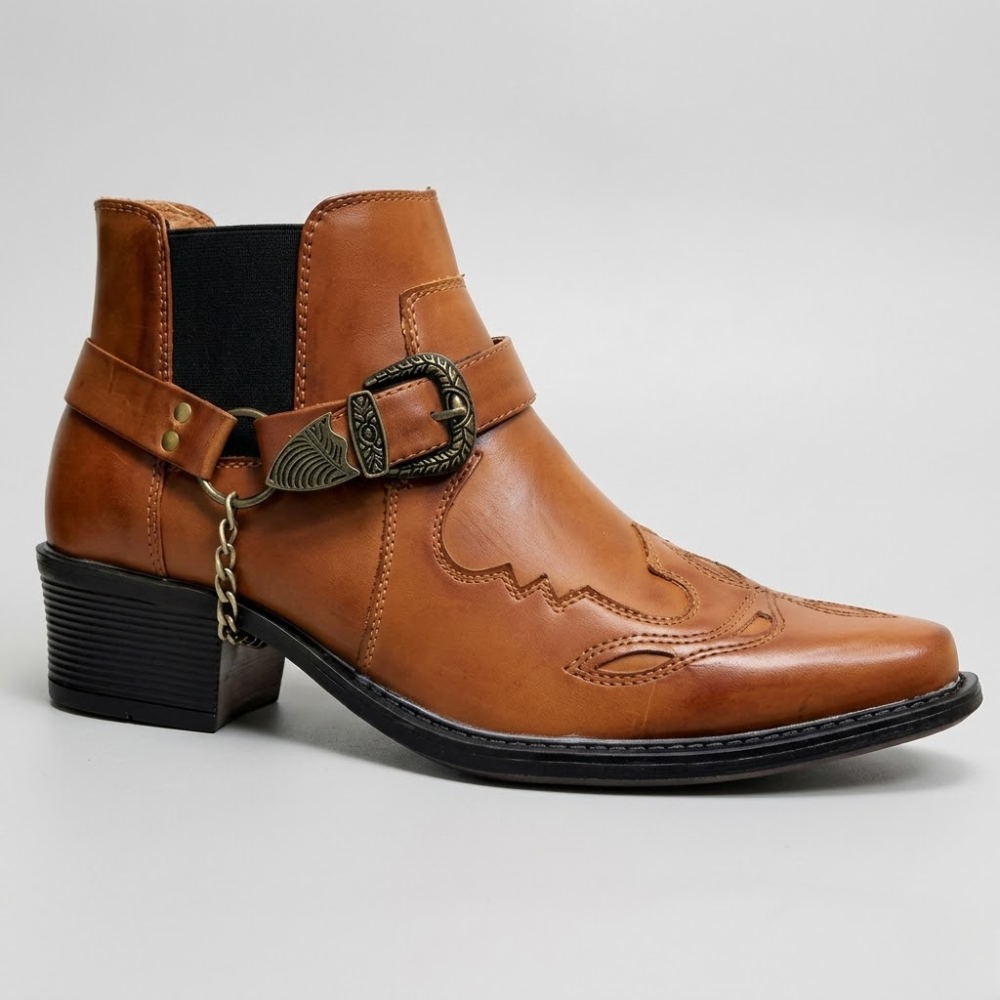 Men's Vintage Leather Western Buckle Boots