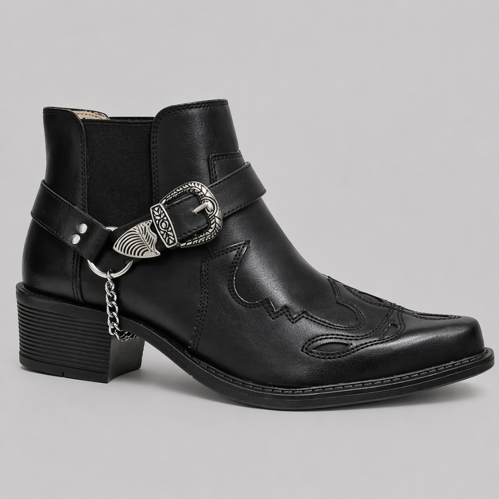 Men's Vintage Leather Western Buckle Boots