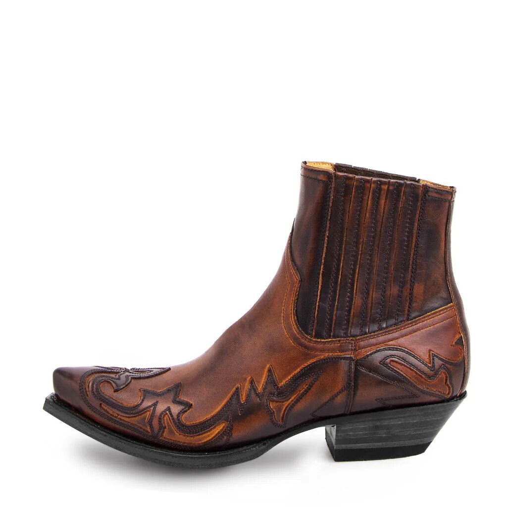 Men's Western Embroidered Slip On Ankle Boots
