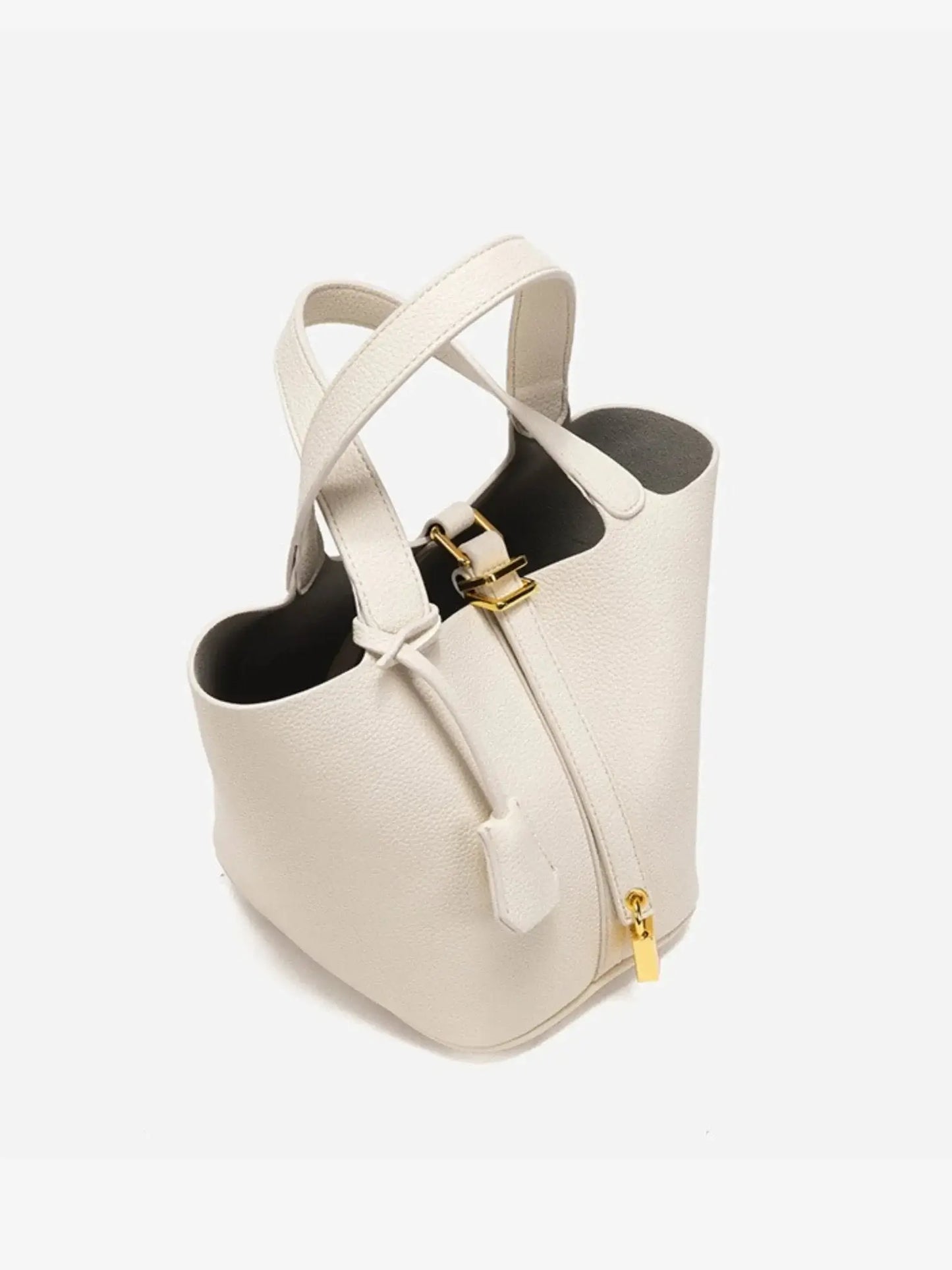 Textured Leather Bucket Bag with Gold Lock
