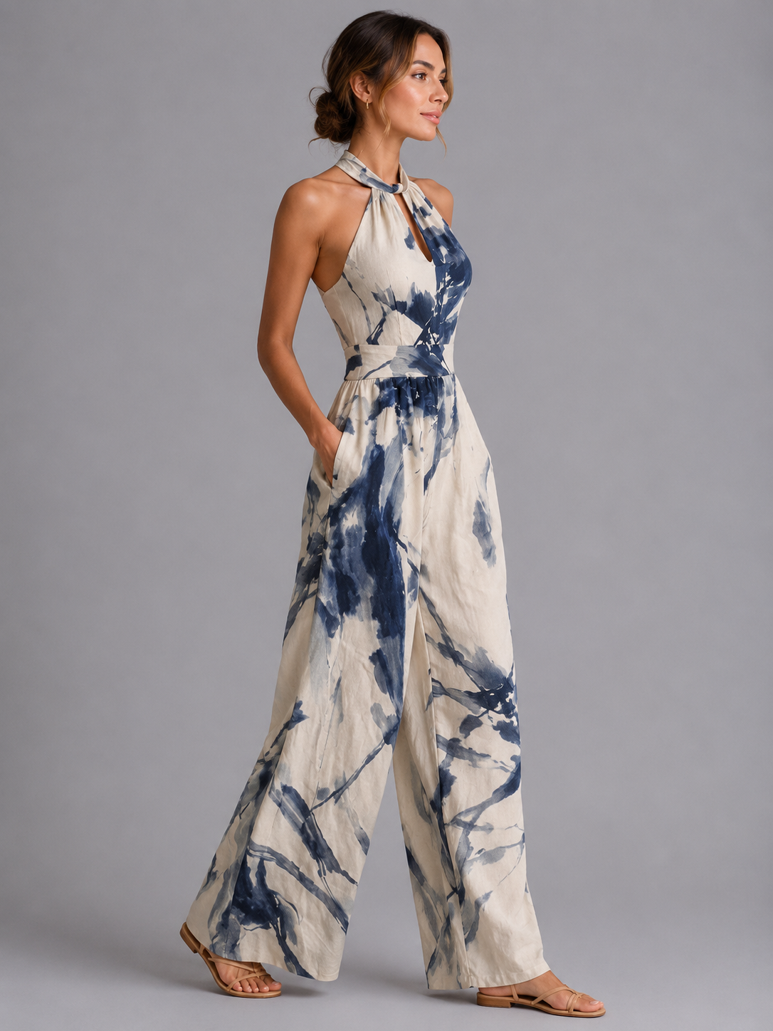 Printed Wide Leg Summer Jumpsuit
