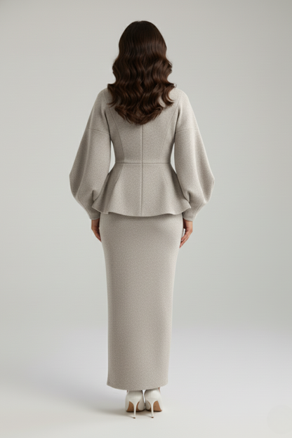 Puff Sleeve Blazer and Midi Skirt Co Ord Set