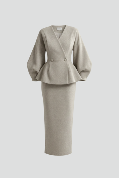 Puff Sleeve Blazer and Midi Skirt Co Ord Set