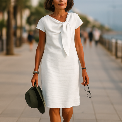Short Sleeve Bow Detail Shift Dress
