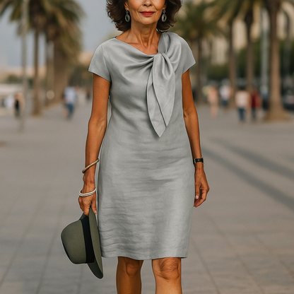 Short Sleeve Bow Detail Shift Dress