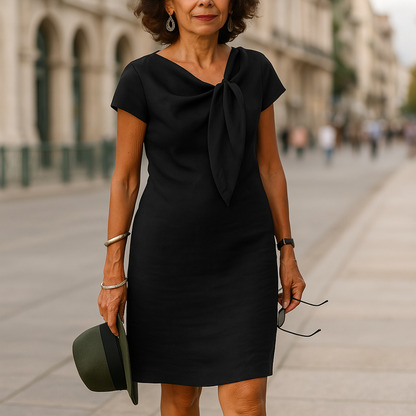 Short Sleeve Bow Detail Shift Dress