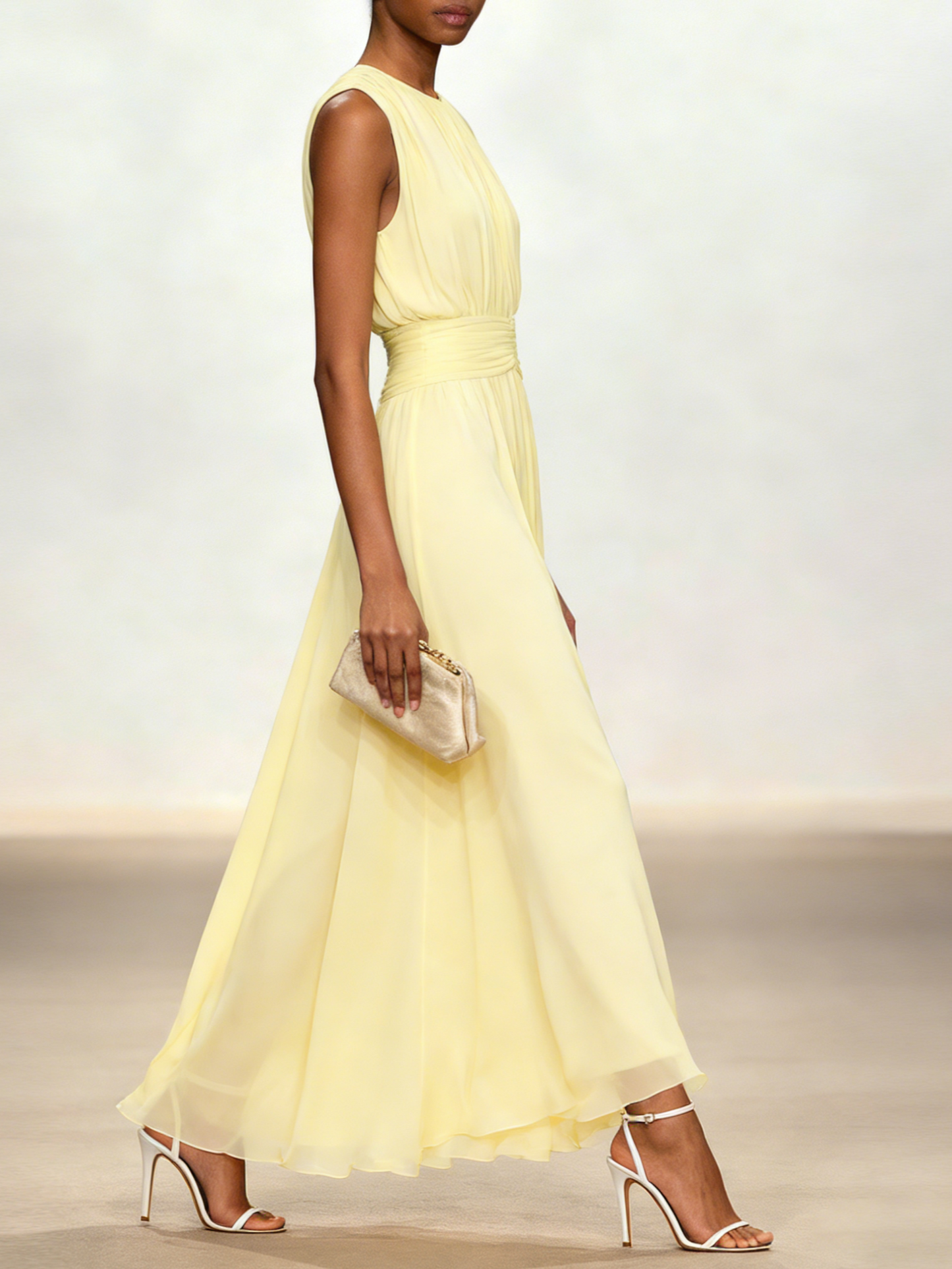 Sleeveless Ruched A-Line Wedding Guest Maxi Dress