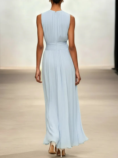 Sleeveless Ruched A-Line Wedding Guest Maxi Dress