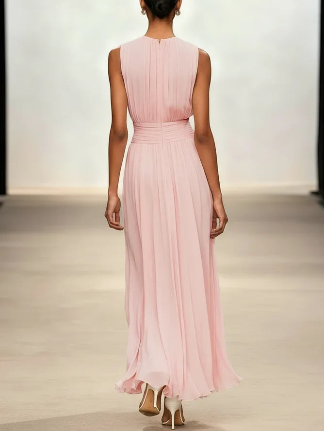 Sleeveless Ruched A-Line Wedding Guest Maxi Dress