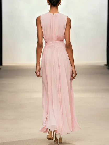 Sleeveless Ruched A-Line Wedding Guest Maxi Dress