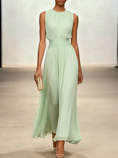 Sleeveless Ruched A-Line Wedding Guest Maxi Dress