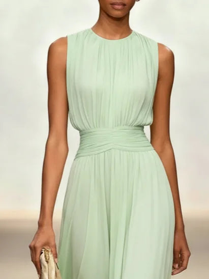 Sleeveless Ruched A-Line Wedding Guest Maxi Dress