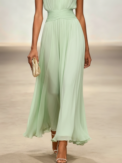 Sleeveless Ruched A-Line Wedding Guest Maxi Dress
