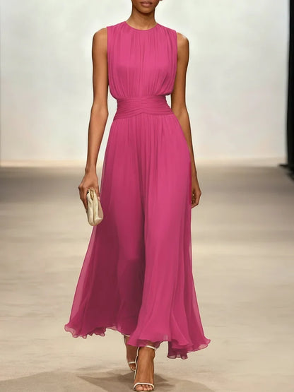 Sleeveless Ruched A-Line Wedding Guest Maxi Dress