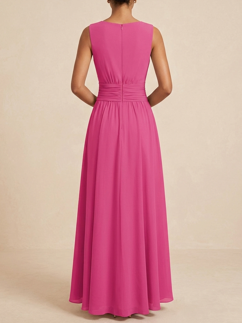Sleeveless Ruched A-Line Wedding Guest Maxi Dress